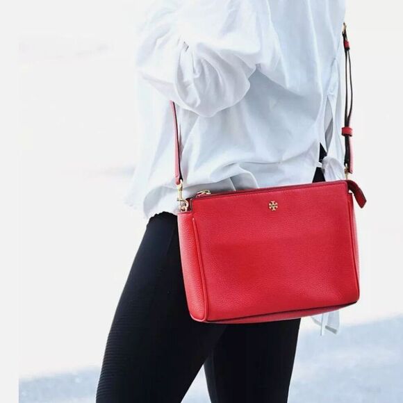 Tory Burch Blake Medium Leather Crossbody Bag in Brilliant Red - Picture 2 of 16